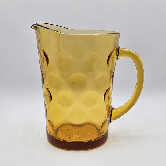 Hazel Atlas Pitcher El Dorado Amber Yellow Gold Coin Dot Glass Pitcher Carafe - Picture 2 of 13